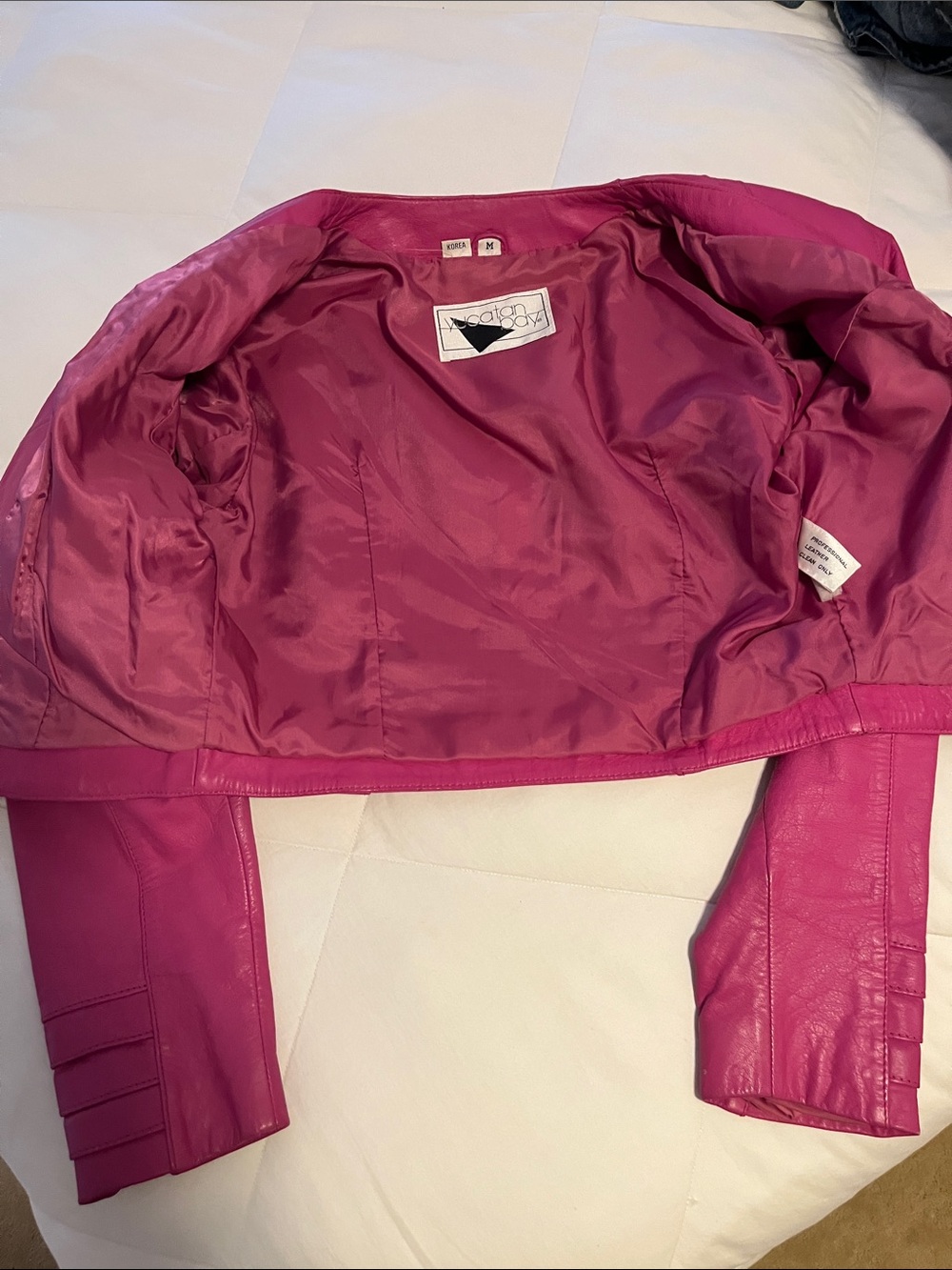 Cropped Hot Pink Leather Jacket - Women - Picture 4 of 5